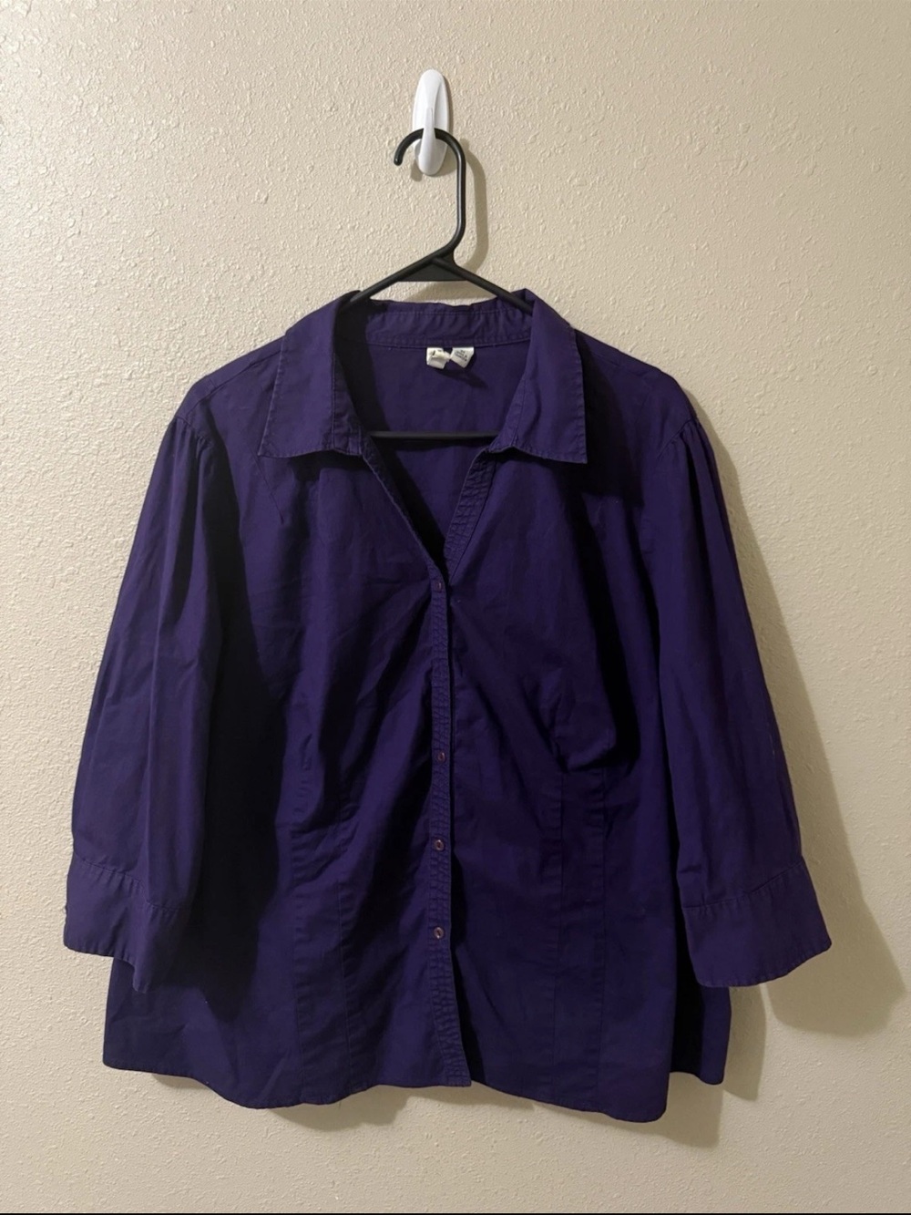 St John’s Bay Women’s 3/4 Sleeve Dark Purple Button Down Blouse 3X